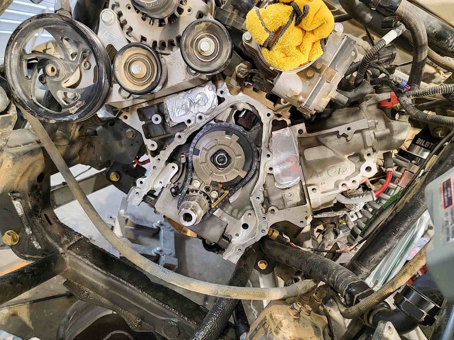 The engine of a racing truck