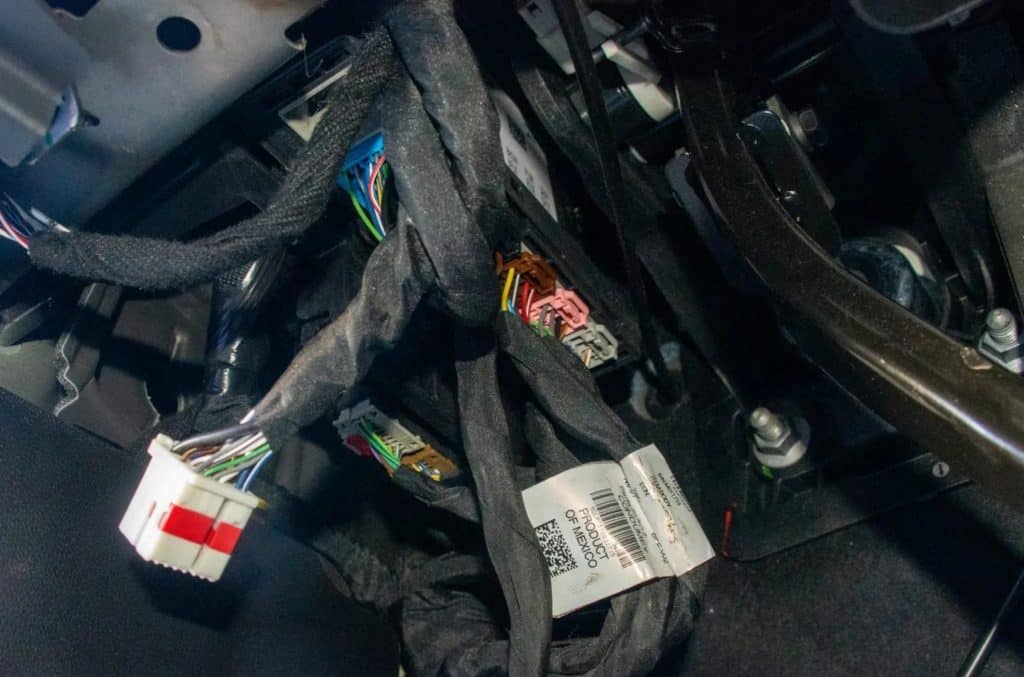 Wiring beneath a truck's console