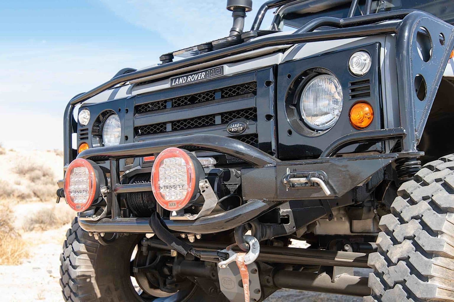 The front of this 1984 Land Rover Defender 110 is ready for action.
