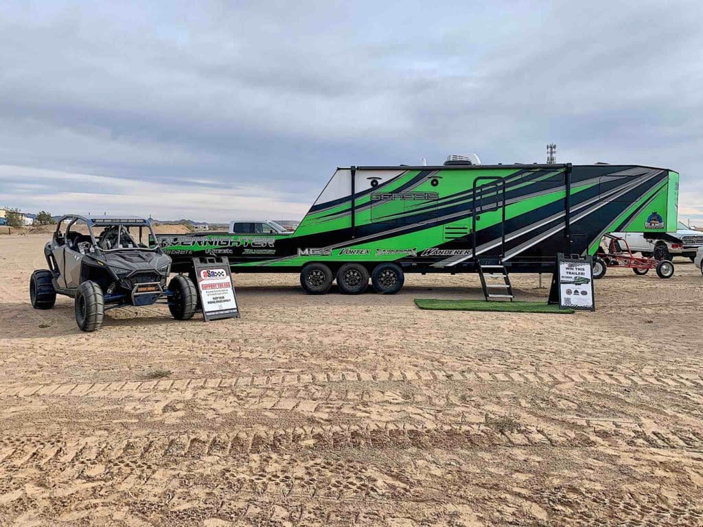 A Polaris RZR Pro Turbo 45 UTV and a Genesis Overnighter Trailer