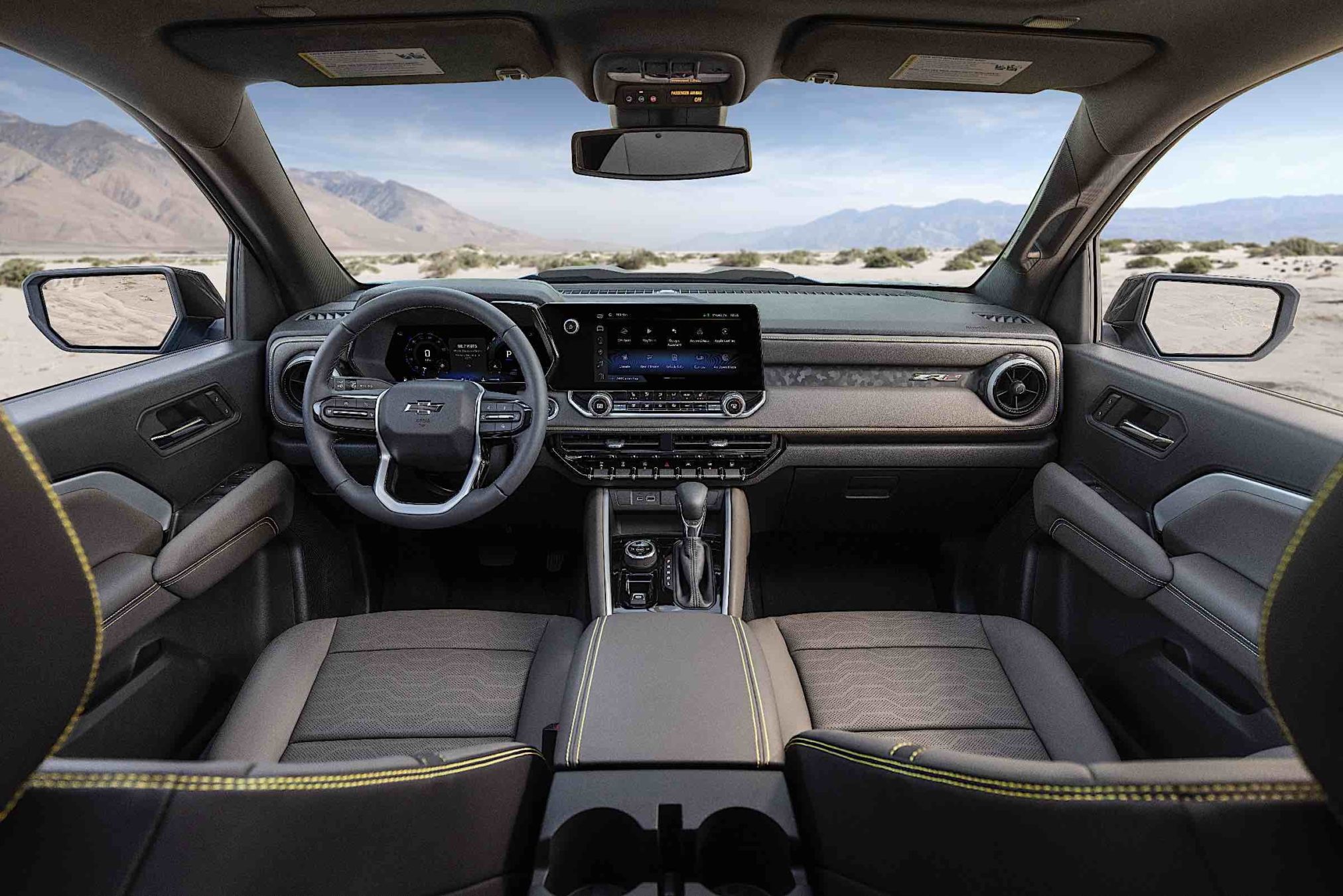 Internal dashboard and seating of the 2023 Chevrolet Colorado.