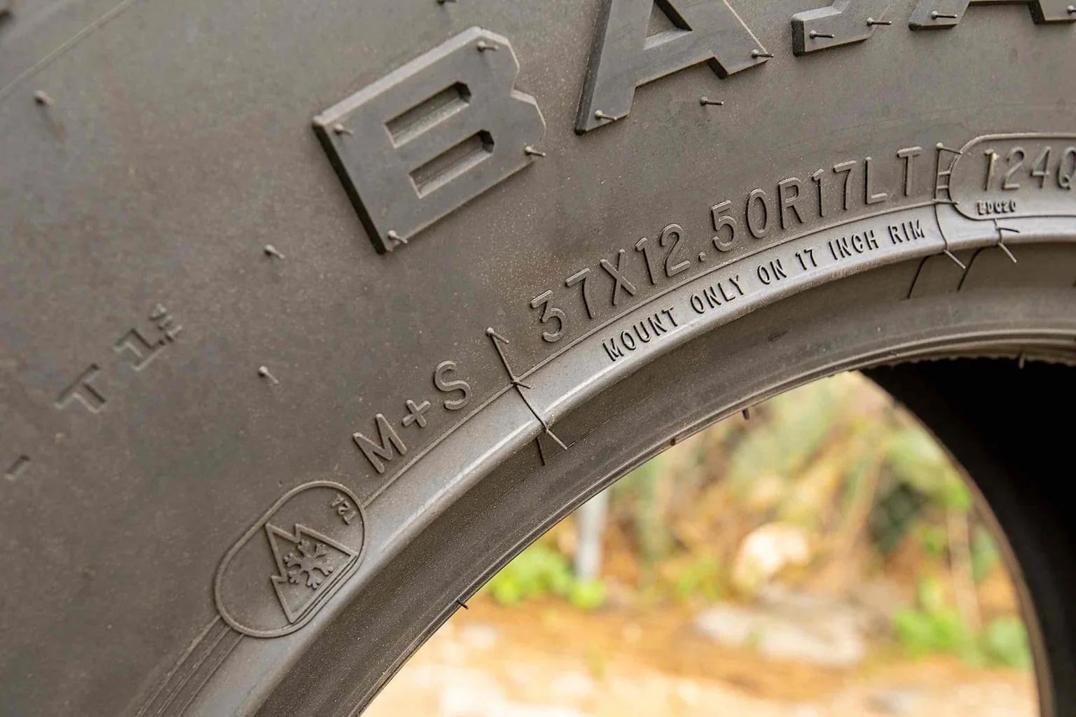 Tire information on a Mickey Thompson Baja Boss tire.