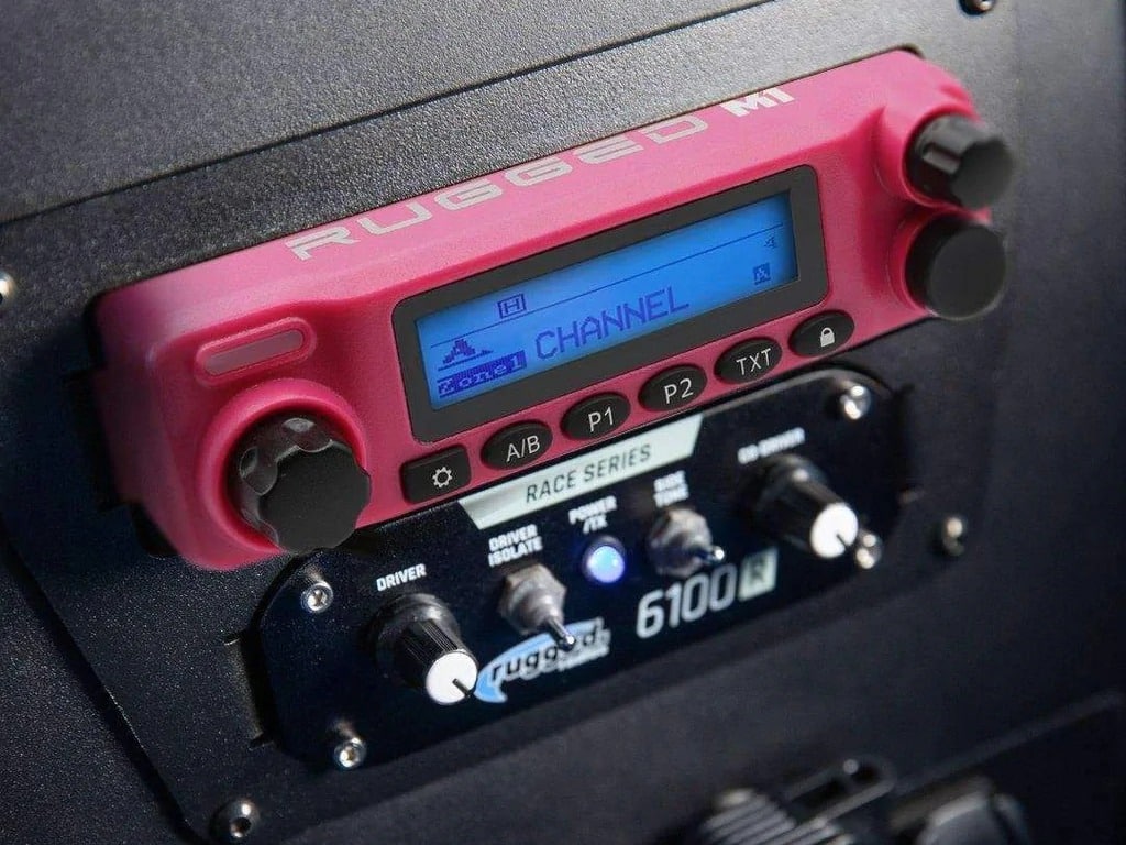 A pink Rugged M1 Radio.