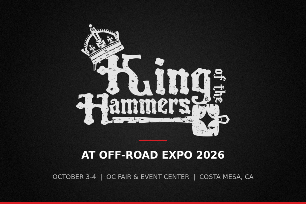 King of the Hammers logo on a dark background with the text At Off-Road Expo 2026, October 3-4, OC Fair & Event Center, Costa Mesa, CA