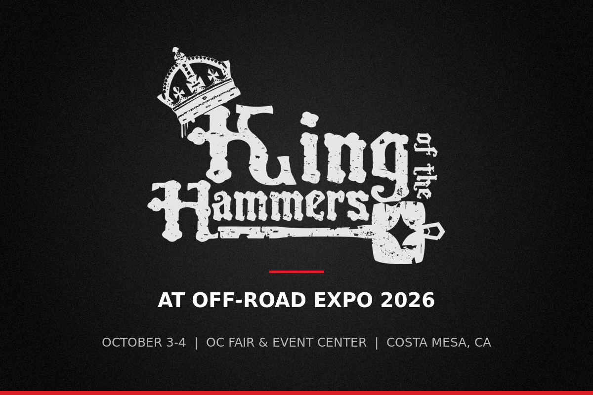 King of the Hammers logo on a dark background with the text At Off-Road Expo 2026, October 3-4, OC Fair & Event Center, Costa Mesa, CA